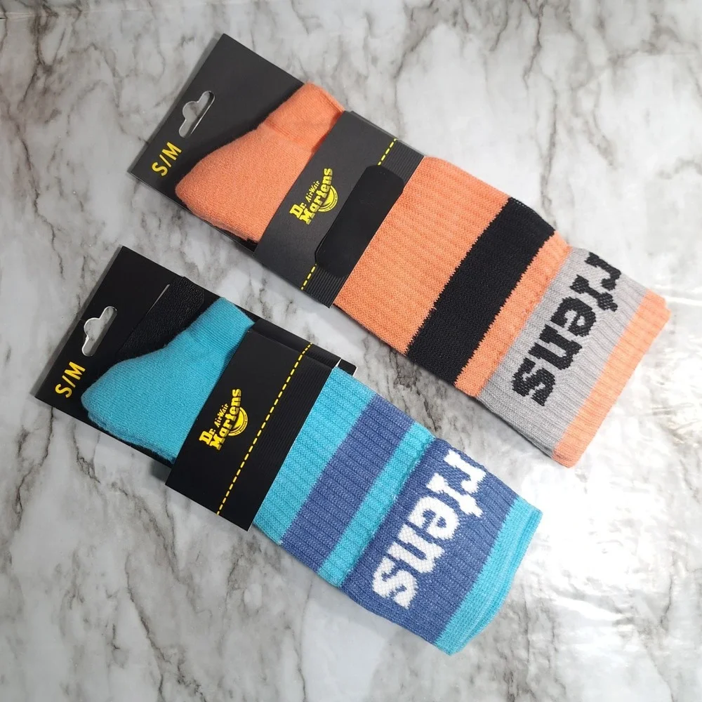 2 Pairs Dr Martens Athletic Logo‎ Socks Size S/M Coral Organic/Turquoise Blue